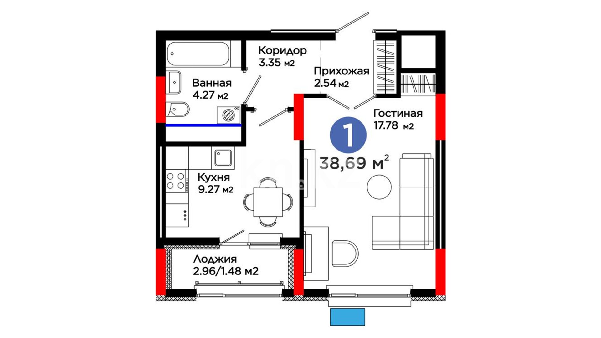 ЖК UIA. DARYN, 1-комнатная, цена 31 841 870 ₸, 823 000 ₸&nbsp;/&nbsp;м²