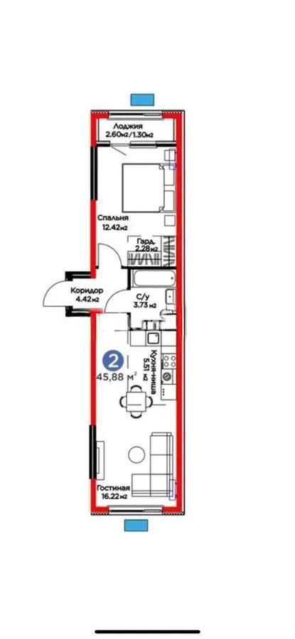 Продажа 2-комнатной квартиры, 45.88 м² в Алматы - фото 3