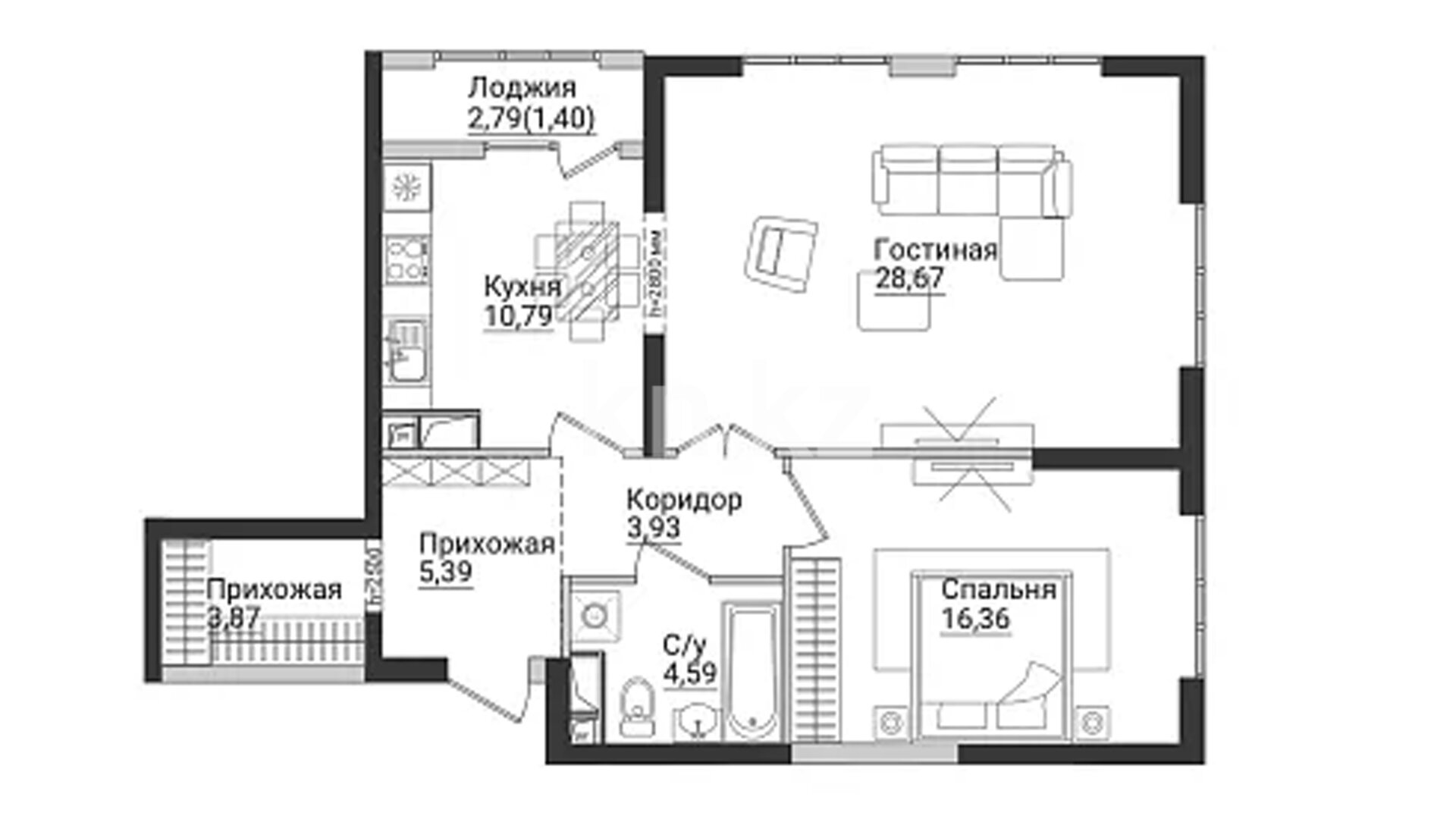 ЖК Ansar, 2-комнатная, цена 58 950 000 ₸, 786 000 ₸&nbsp;/&nbsp;м²