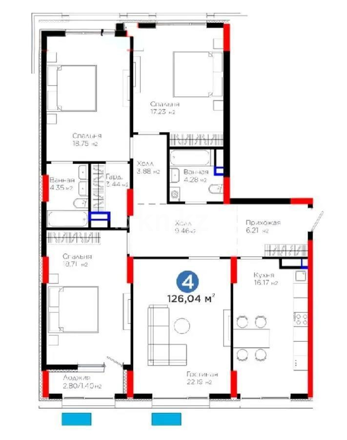 Продажа 4-комнатной квартиры, 130 м² в Астане