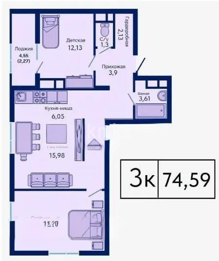 Продажа 3-комнатной квартиры, 74.59 м², пр. Туран, дом  89/3 стр в Астане