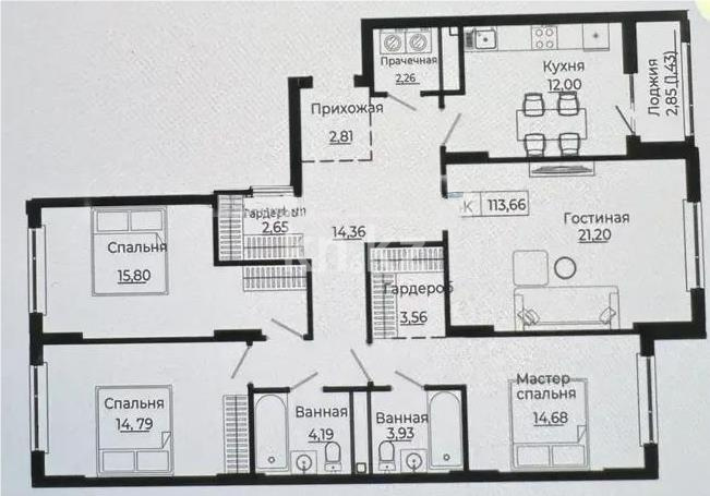 Продажа 4-комнатной квартиры, 114 м² в Астане