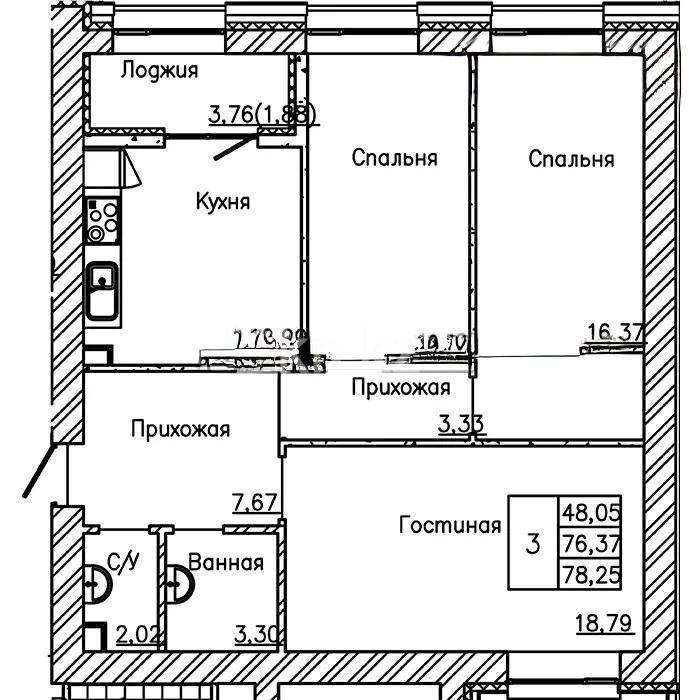 Продажа 3-комнатной квартиры, 79 м² в Астане