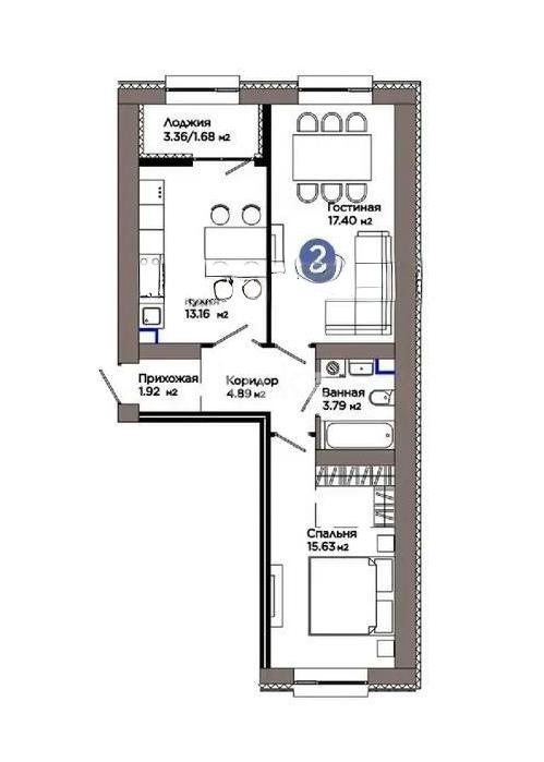 Продажа 2-комнатной квартиры, 58.47 м² в Астане