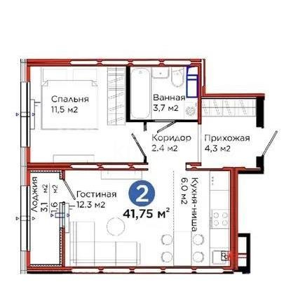 Продажа 2-комнатной квартиры, 41.75 м² в Астане - фото 2