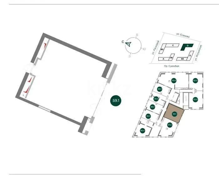 Продажа 2-комнатной квартиры, 59.1 м² в Алматы
