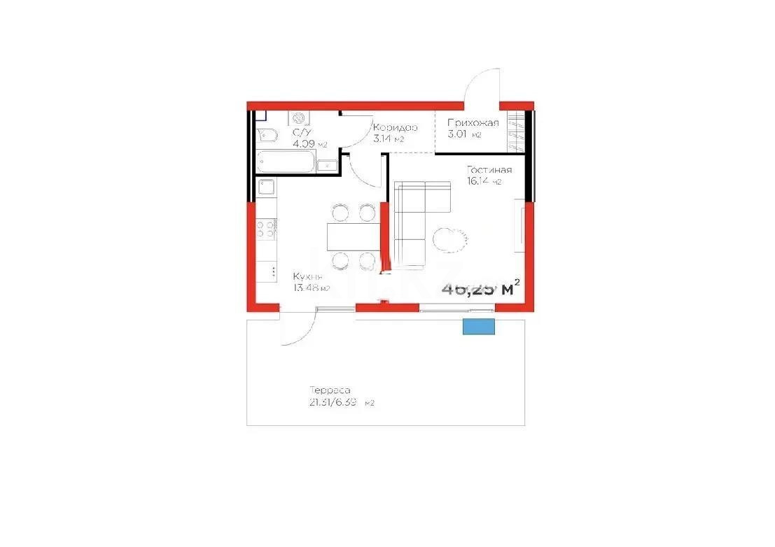 Продажа 1-комнатной квартиры, 46.25 м² в Алматы