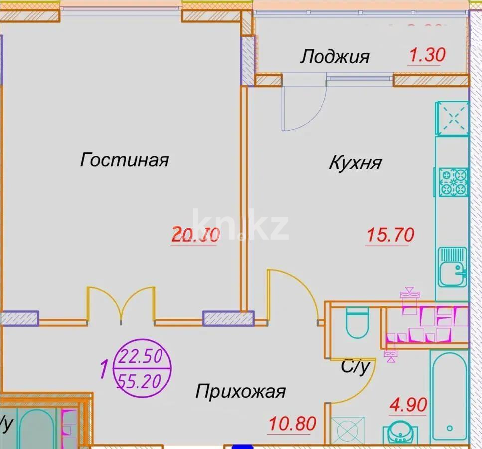 Продажа 1-комнатной квартиры, 56 м² в Астане