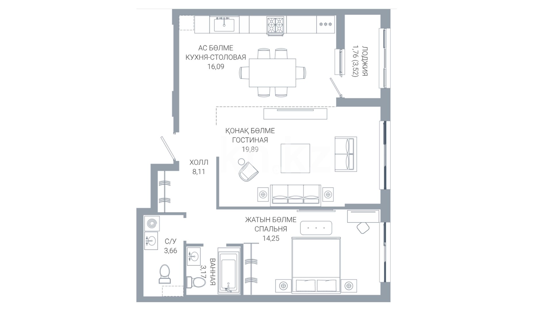 ЖК Tribeca, 2-комнатная, цена 52 874 701 ₸, 790 000 ₸&nbsp;/&nbsp;м²