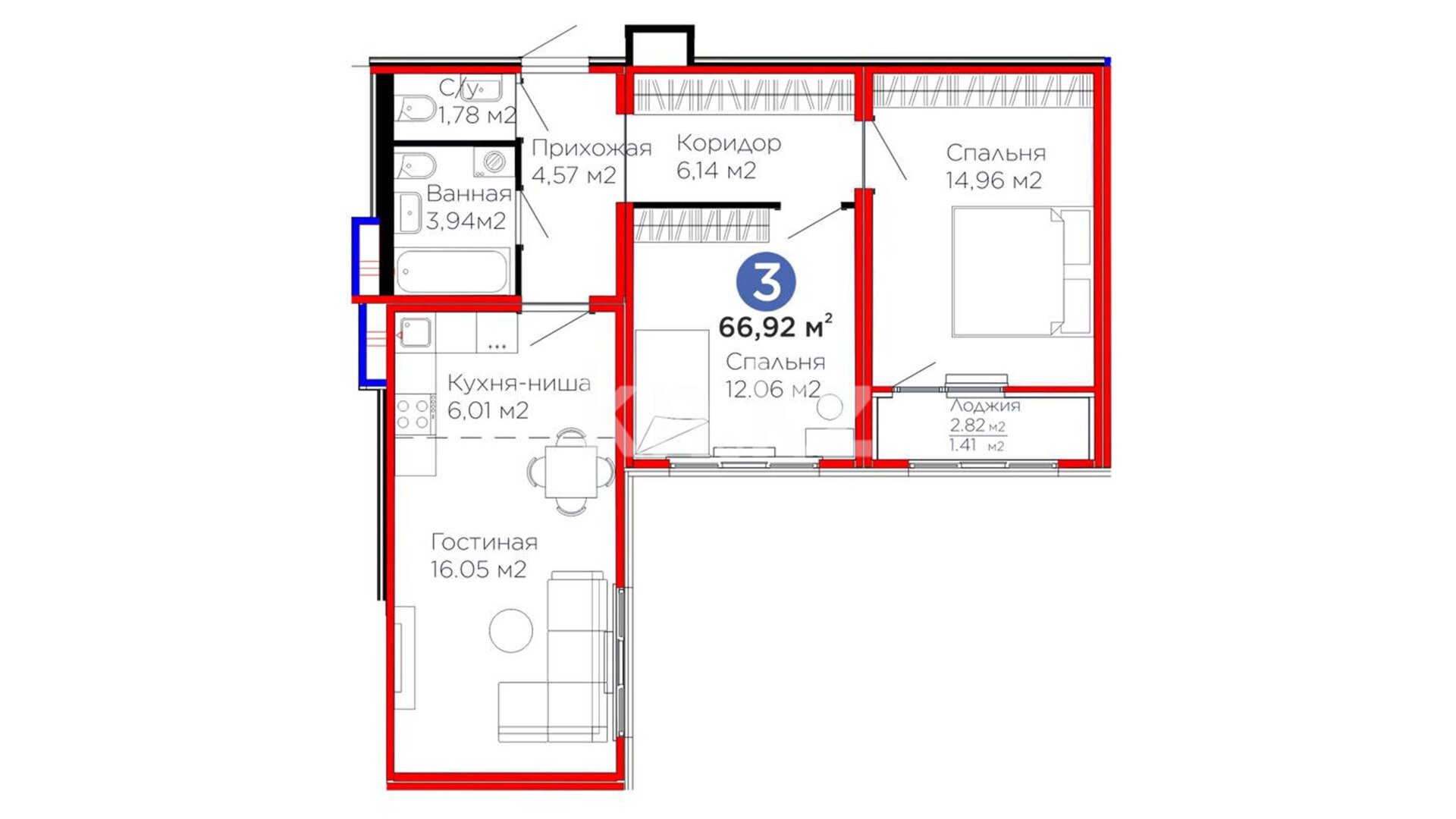 ЖК UIA. DARYN, 3-комнатная, цена 38 010 560 ₸, 568 000 ₸&nbsp;/&nbsp;м²
