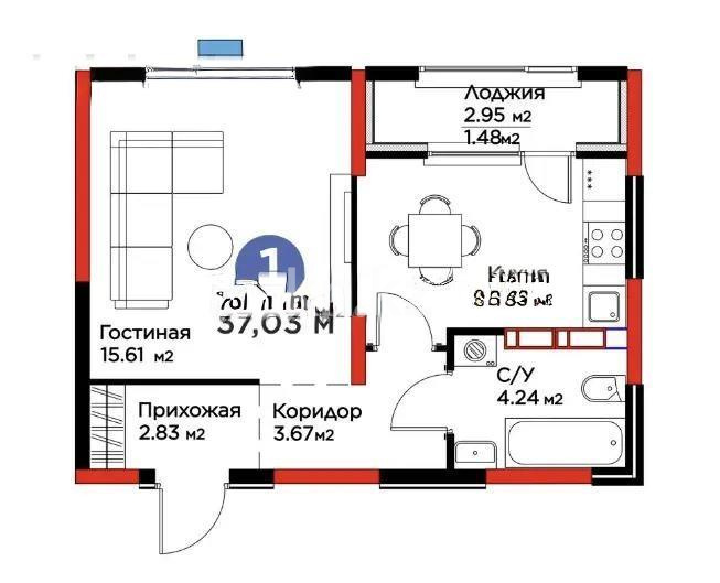 Продажа 1-комнатной квартиры, 37.03 м² в Алматы
