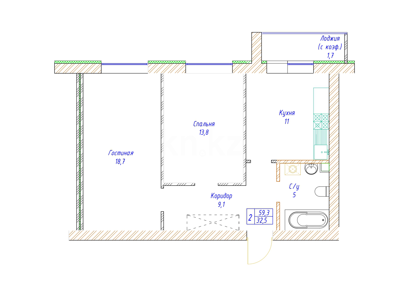 Продажа 2-комнатной квартиры, 59.49 м² в Астане - фото 2
