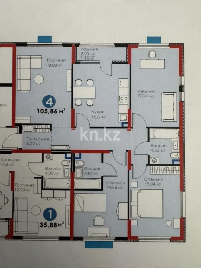Продажа 4-комнатной квартиры, 105.86 м², ул. Момышулы, дом  11/14а в Алматы