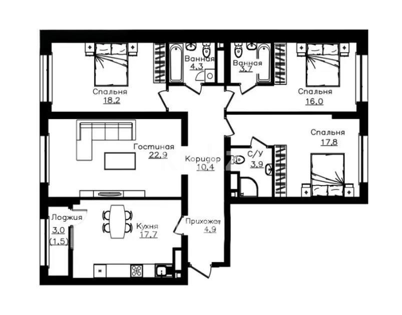 Продажа 4-комнатной квартиры, 121 м² в Алматы