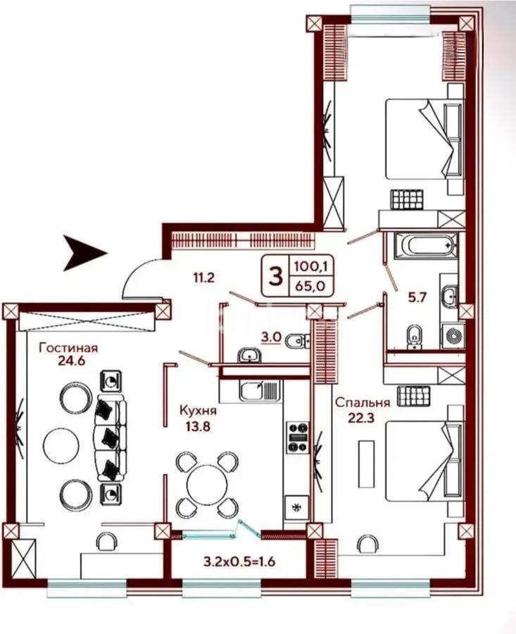 Продажа 3-комнатной квартиры, 102.7 м², ул. Даулеткерея, дом  61 в Алматы