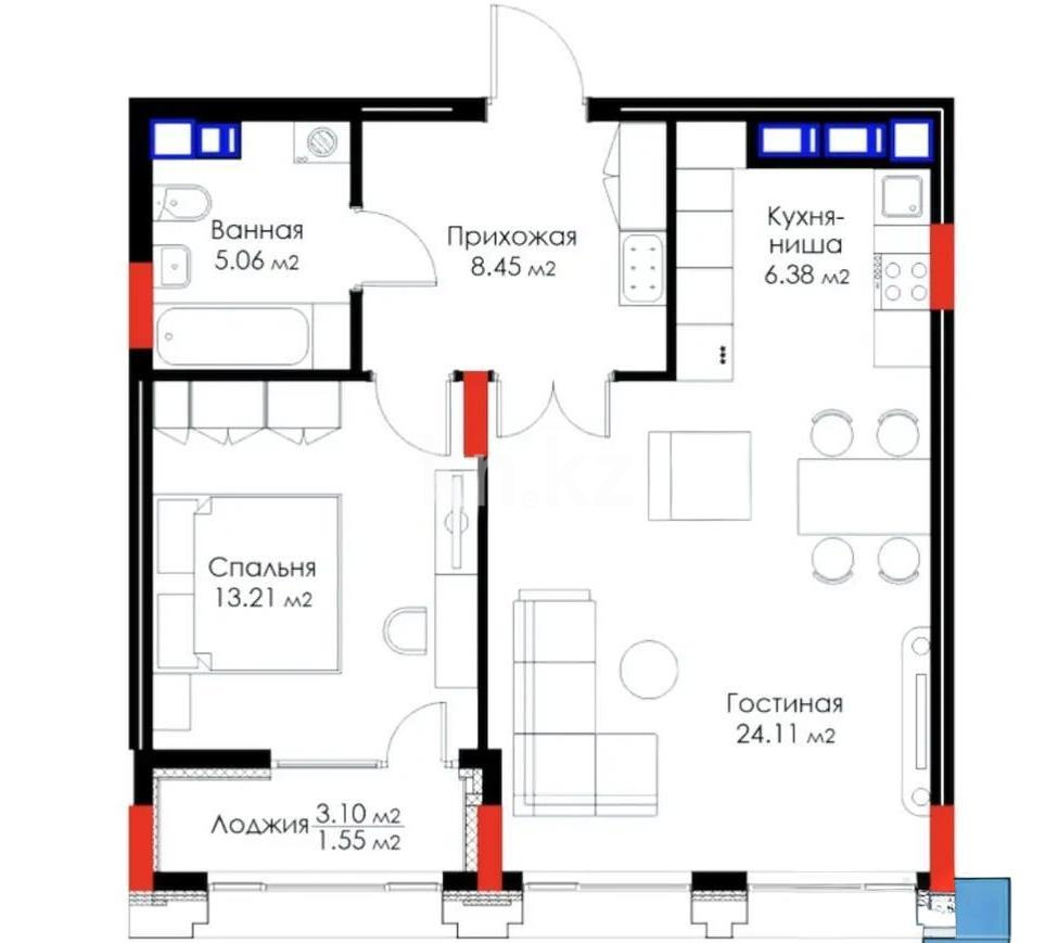 Продажа 2-комнатной квартиры, 58.76 м² в Астане