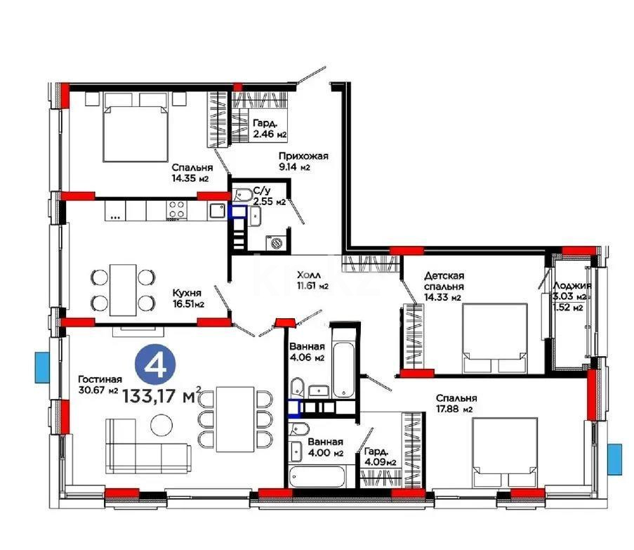 Продажа 4-комнатной квартиры, 133.17 м², ул. Е-899, дом  3 в Астане - фото 2