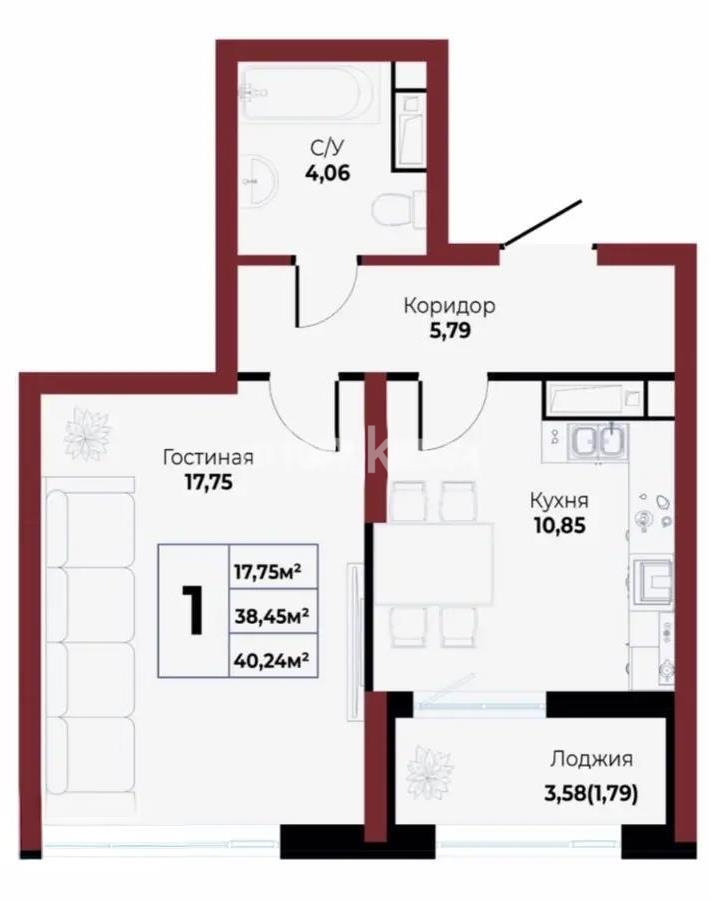 Продажа 1-комнатной квартиры, 40.24 м² в Астане