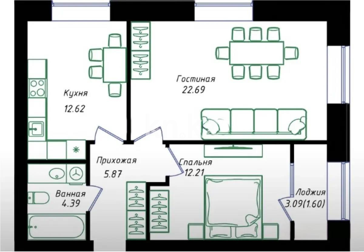 Продажа 2-комнатной квартиры, 60 м² в Астане