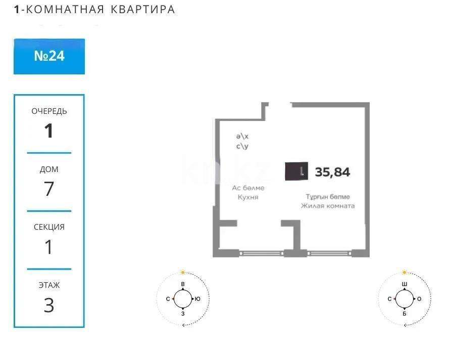 Продажа 1-комнатной квартиры, 36 м² в Алматы