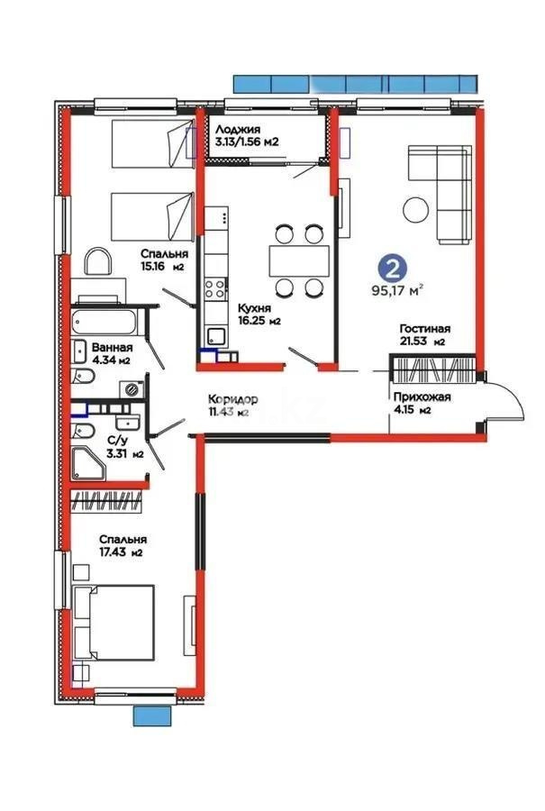 Продажа 3-комнатной квартиры, 95.17 м² в Алматы