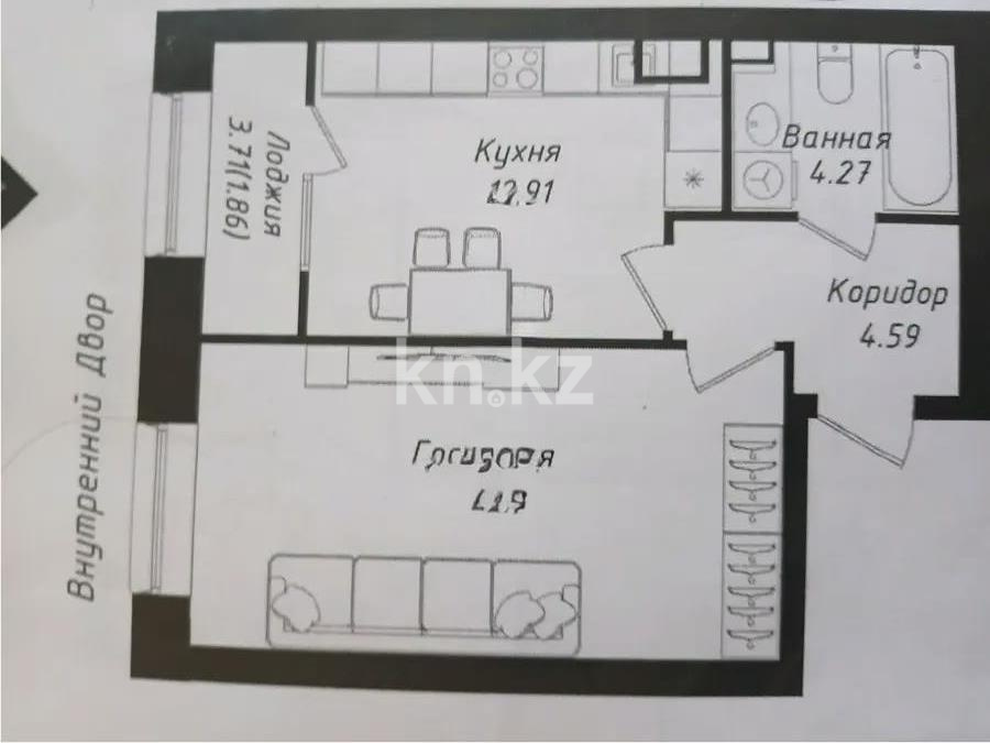 Продажа 1-комнатной квартиры, 44 м² в Астане