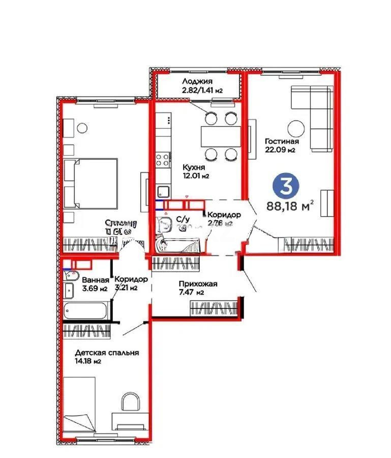 Продажа 3-комнатной квартиры, 89 м², пр. Улы Дала, дом  14 в Астане