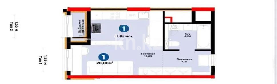 Продажа 1-комнатной квартиры, 29 м² в Астане