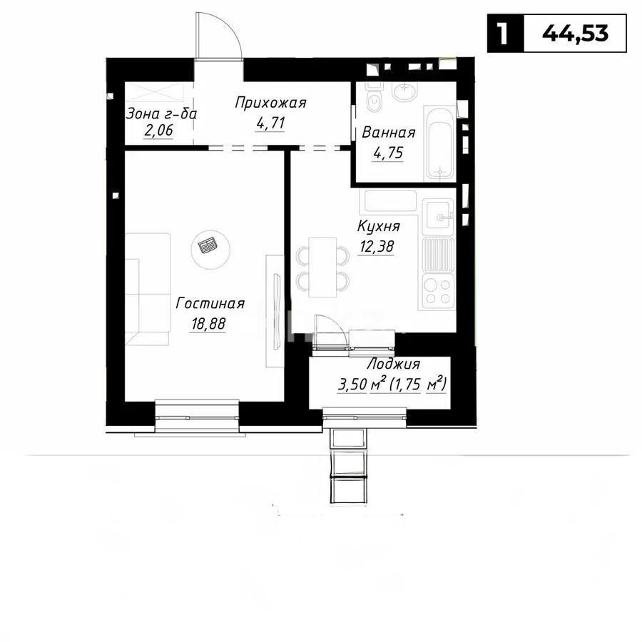 Продажа 1-комнатной квартиры, 45 м² в Астане - фото 3