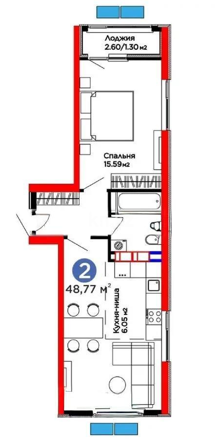 Продажа 2-комнатной квартиры, 48.76 м² в Алматы