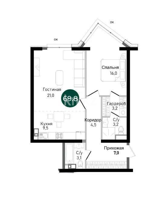 Продажа 2-комнатной квартиры, 67.3 м² в Алматы