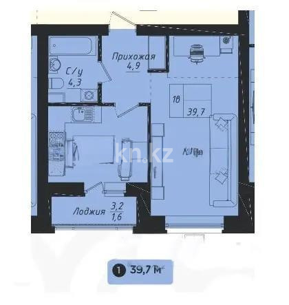 Продажа 1-комнатной квартиры, 39.7 м², ул. Толе би, дом  1 стр в Астане