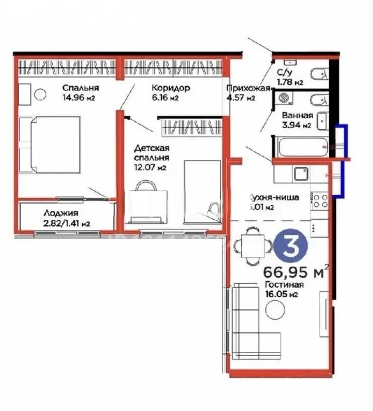 Продажа 3-комнатной квартиры, 67 м² в Астане