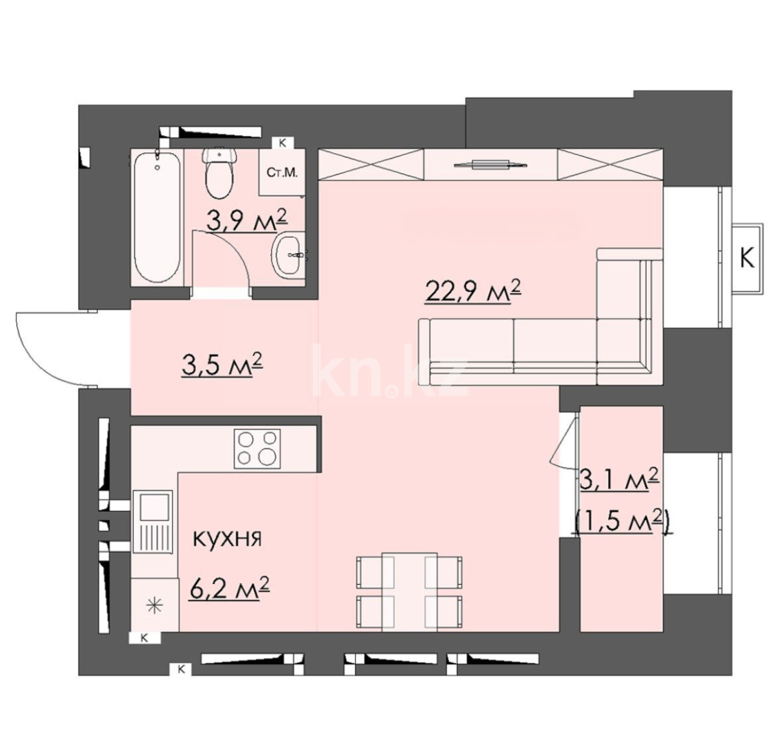 Продажа 2-комнатной квартиры, 41 м² в Караганде