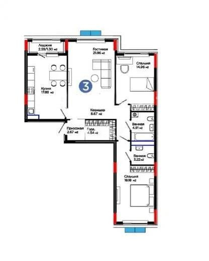 Продажа 3-комнатной квартиры, 98.29 м² в Астане