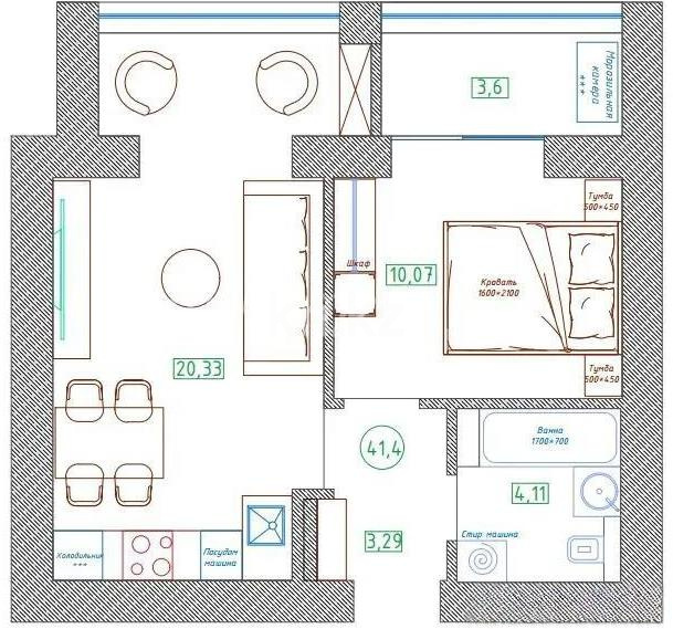 Продажа 1-комнатной квартиры, 41.4 м² в Астане