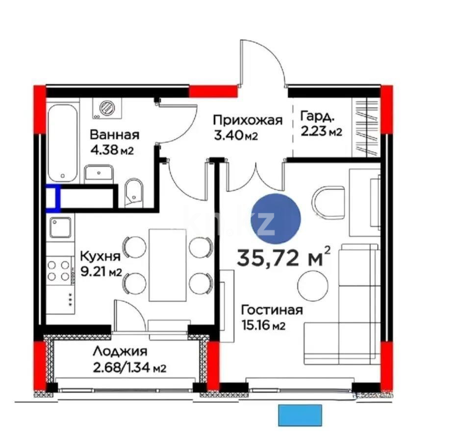 Продажа 1-комнатной квартиры, 36 м² в Астане