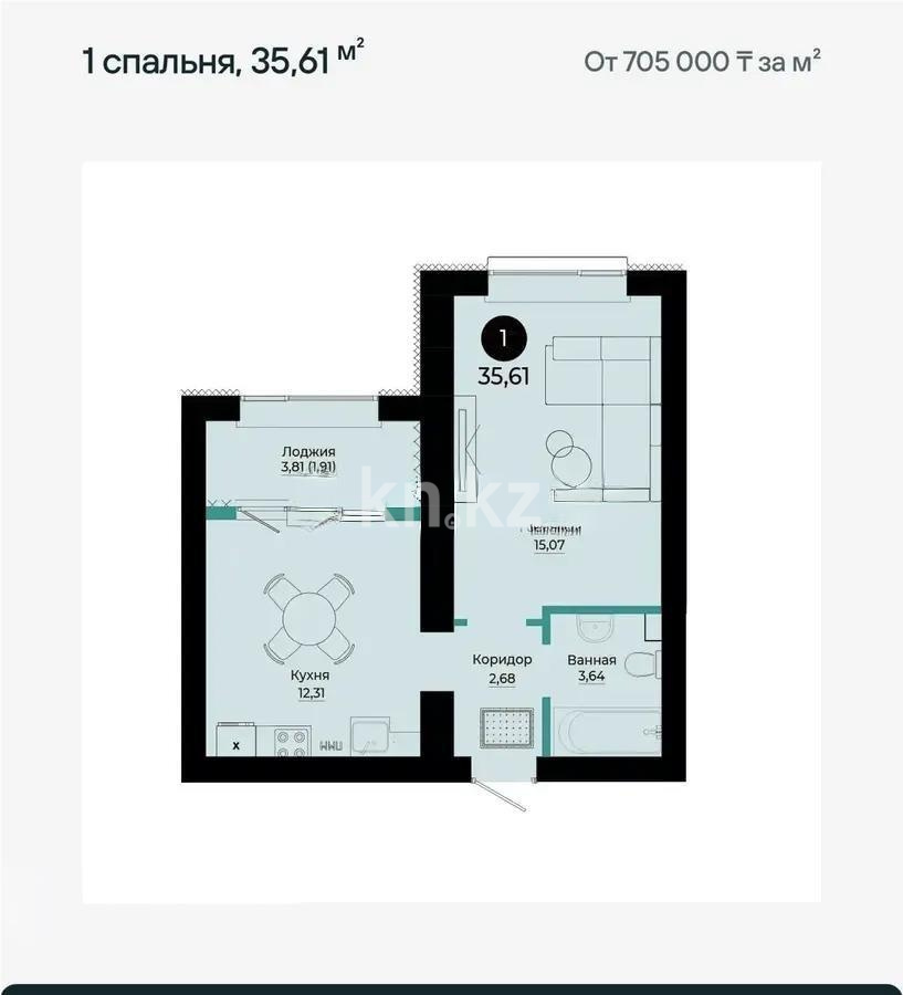 Продажа 1-комнатной квартиры, 36 м² в Астане