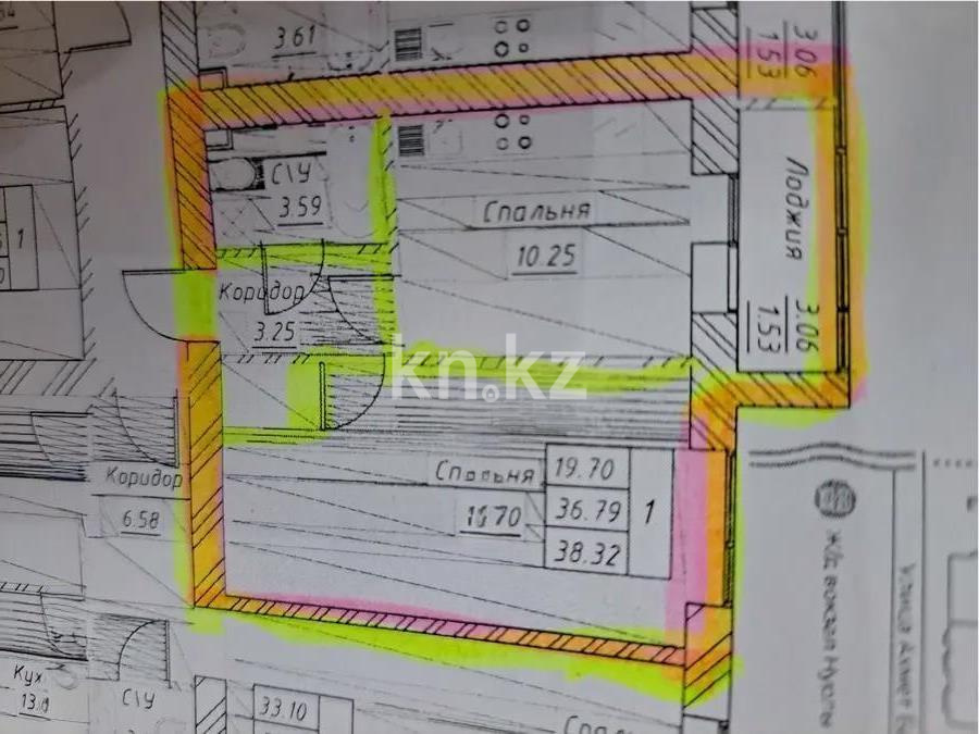 Продажа 1-комнатной квартиры, 38.32 м² в Астане