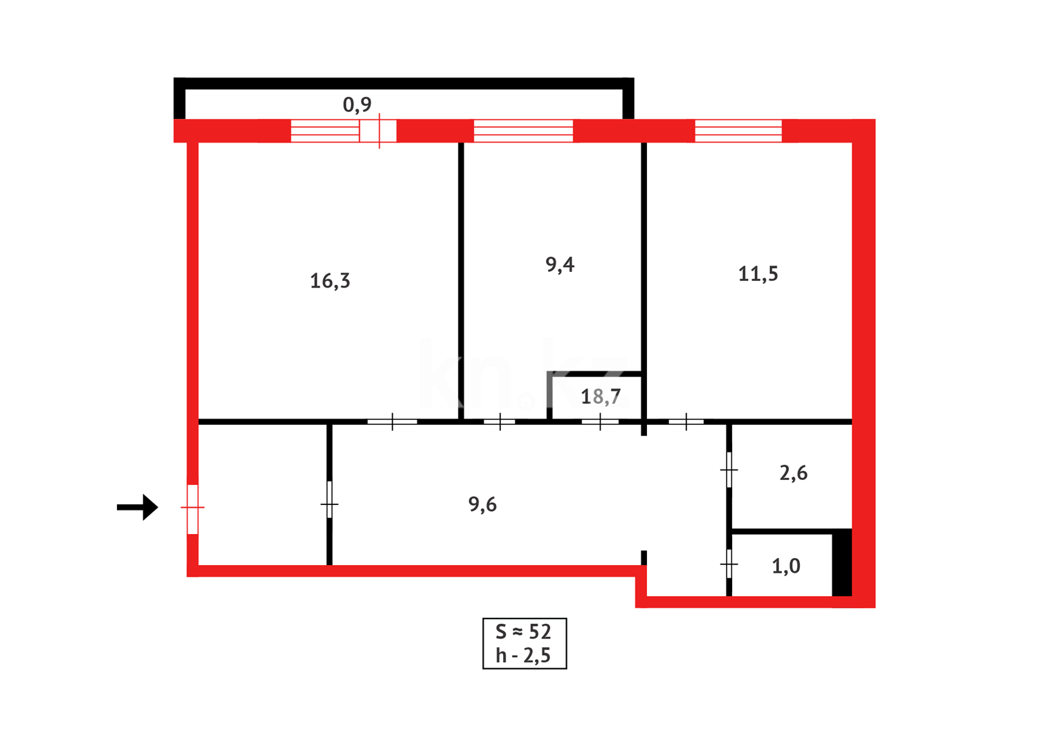 Продажа 2-комнатной квартиры, 52 м², мкр-н Восток-3 в Караганде - фото 8