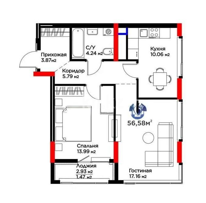 Продажа 2-комнатной квартиры, 56 м² в Астане
