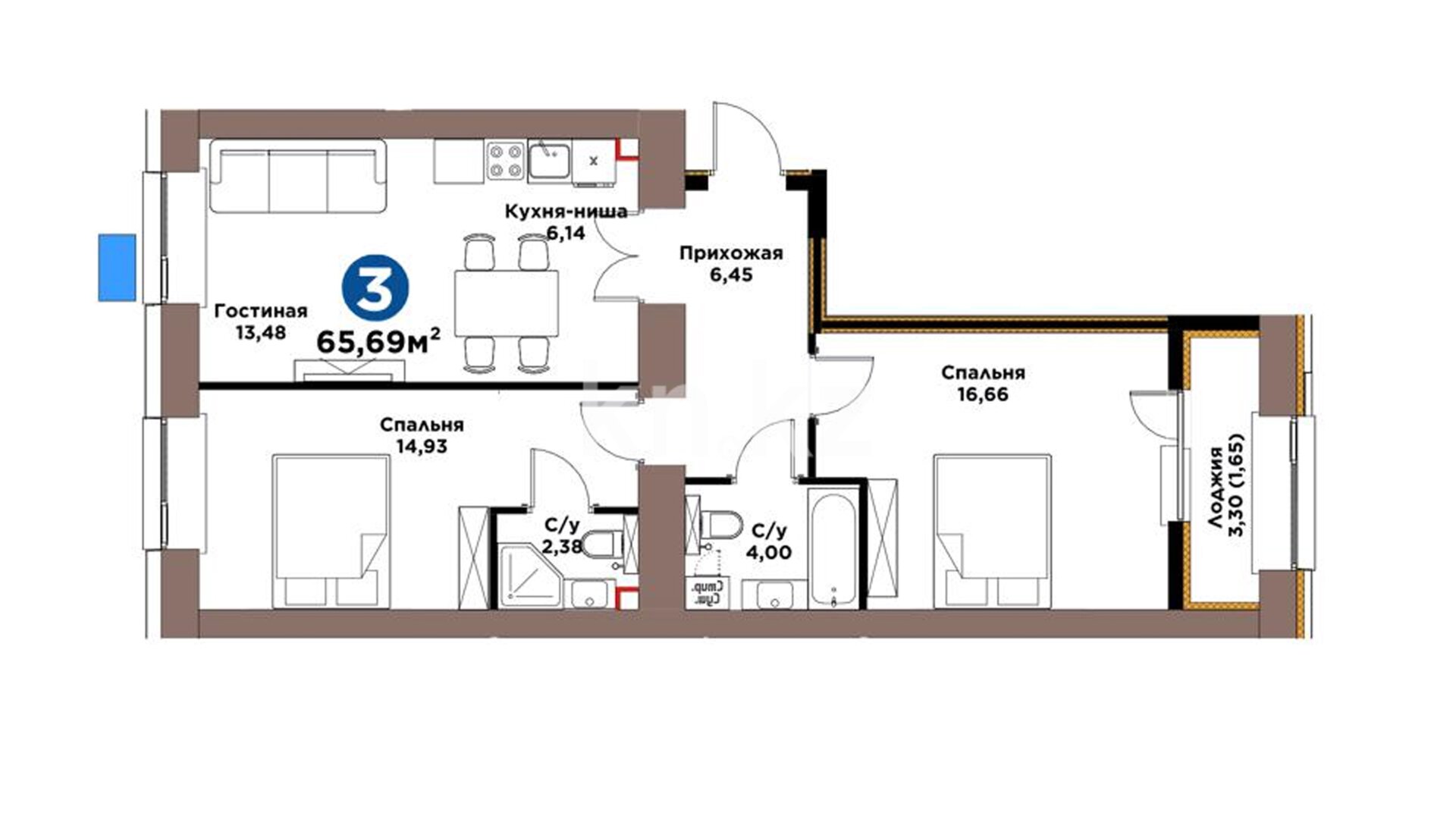 ЖК Alem Sana, 3-комнатная, цена 39 253 059 ₸, 597 550 ₸&nbsp;/&nbsp;м²