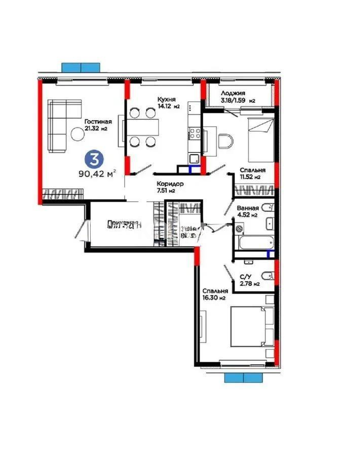Продажа 3-комнатной квартиры, 90.42 м², ул. Е-900, дом  8 в Астане