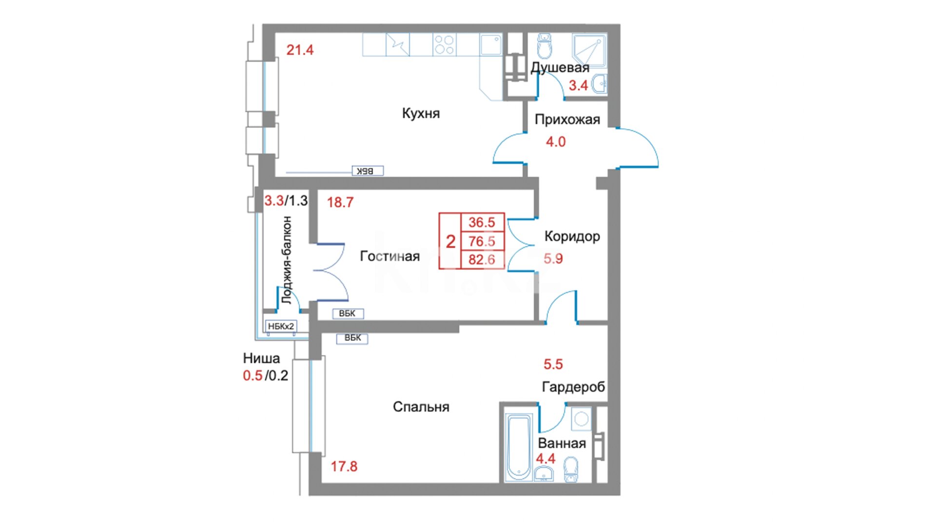 ЖК Etasa Residence, 2-комнатная, цена 65 846 000 ₸, 797 168 ₸&nbsp;/&nbsp;м²