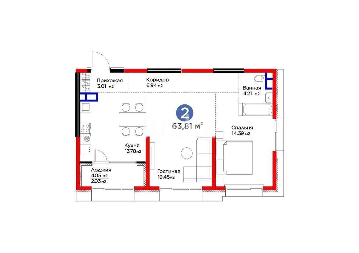Продажа 2-комнатной квартиры, 63 м² в Алматы - фото 2