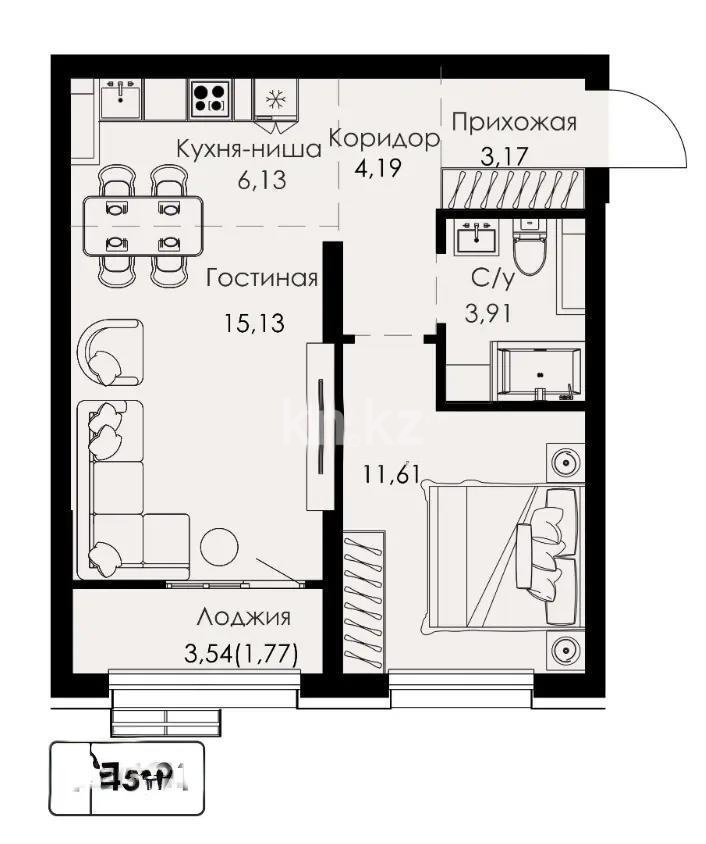 Продажа 2-комнатной квартиры, 45.91 м², ул. Халиуллина, дом  154б в Алматы