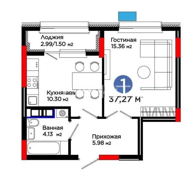 Продажа 1-комнатной квартиры, 39 м² в Астане