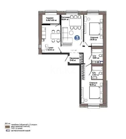Продажа 3-комнатной квартиры, 77.64 м² в Астане