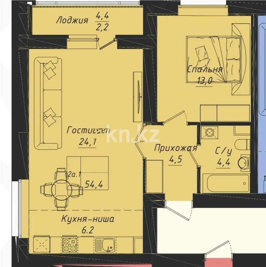 Продажа 2-комнатной квартиры, 55 м² в Астане