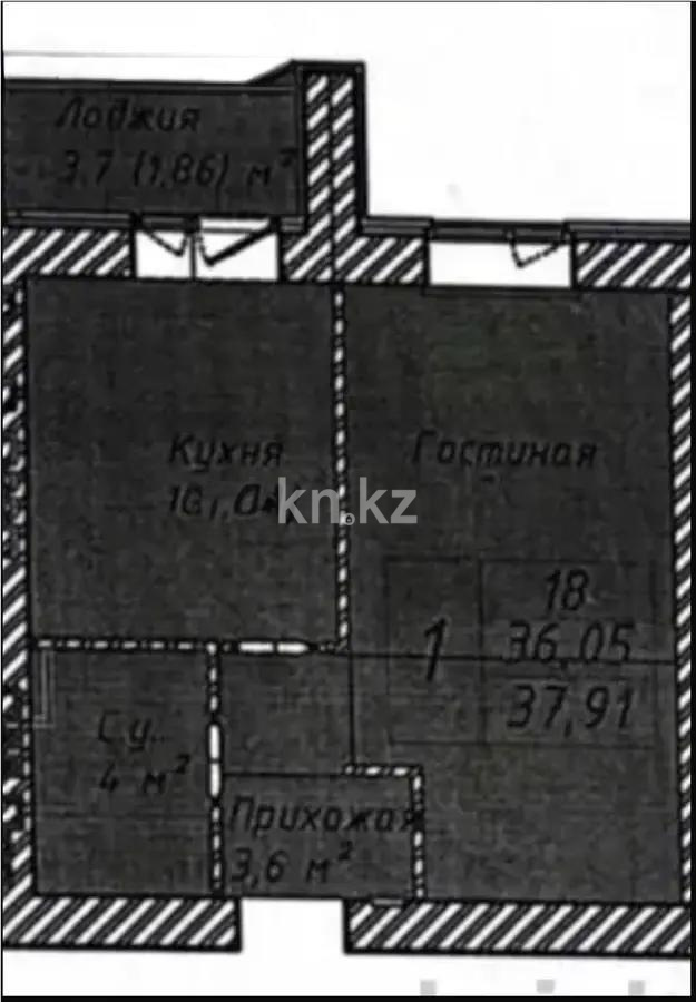 Продажа 1-комнатной квартиры, 37.91 м² в Астане